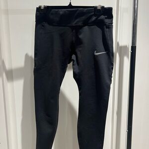 Nike Women's Black Leggings with Silver Swoosh